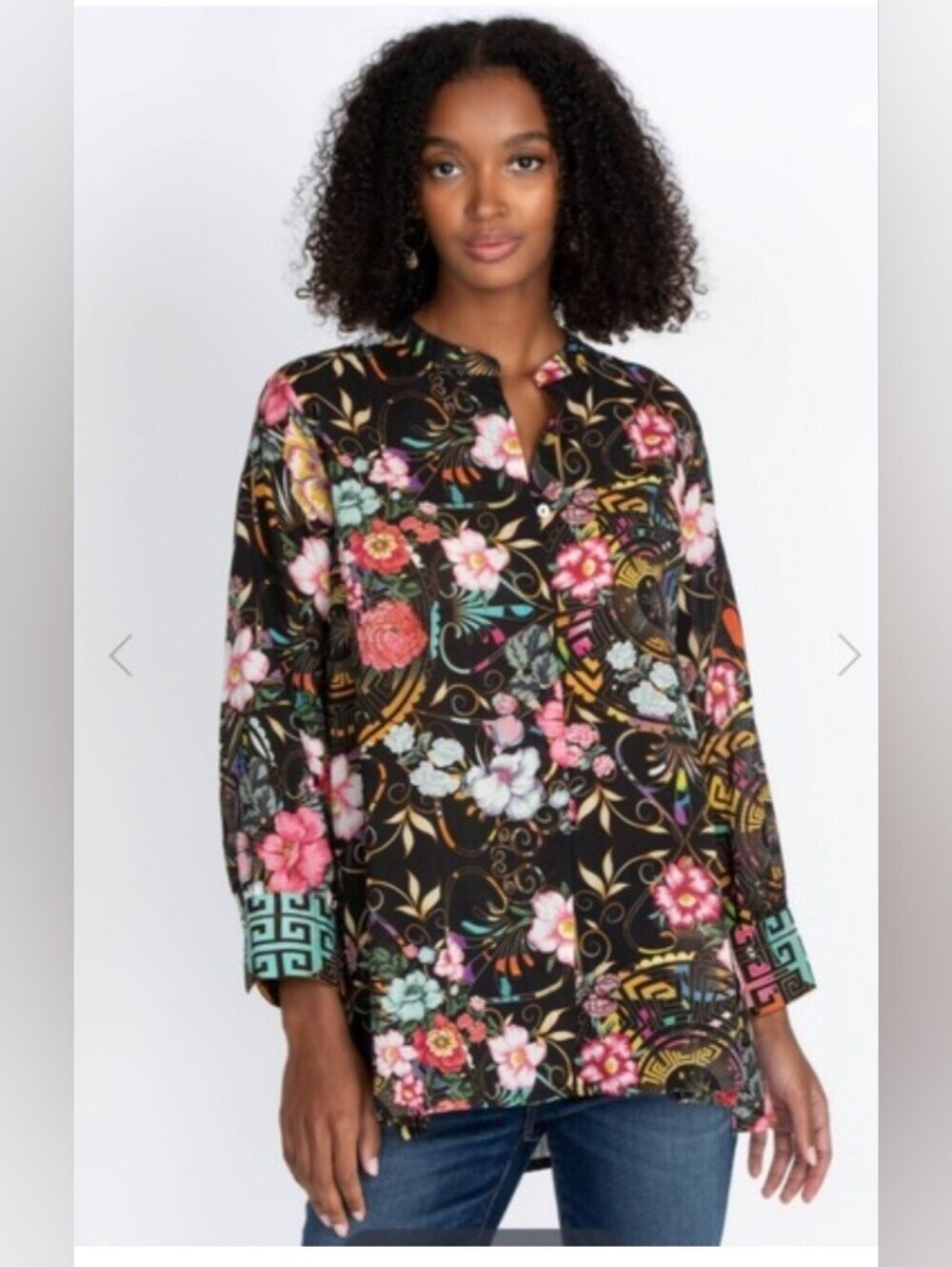 Johnny Was XS Floral Pattern Cottom Long Sleeve Bouse Tunic Ladies Peace Voyager